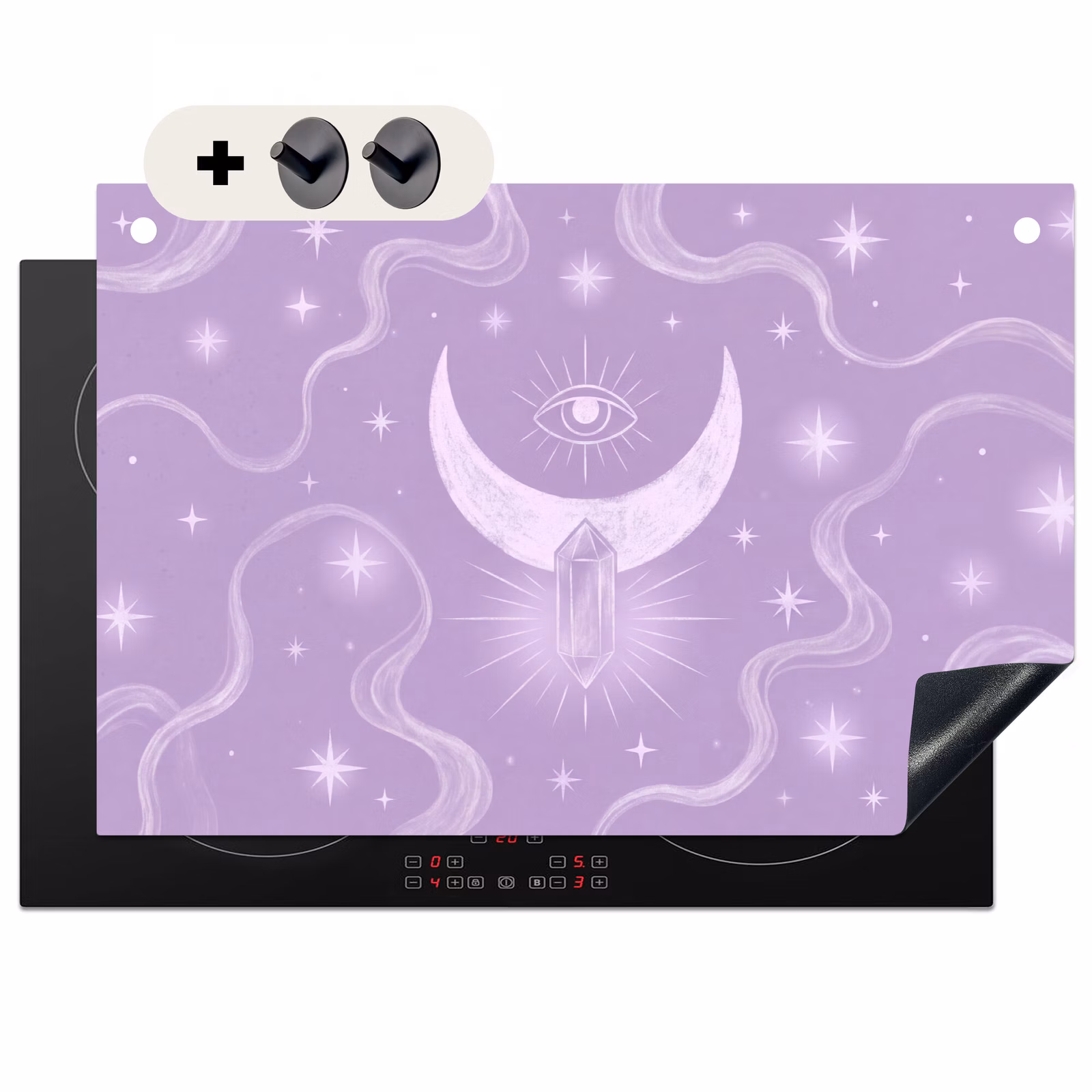 Inductiebeschermer & spatscherm (2in1) - Maan - Mystiek - Paars — 1