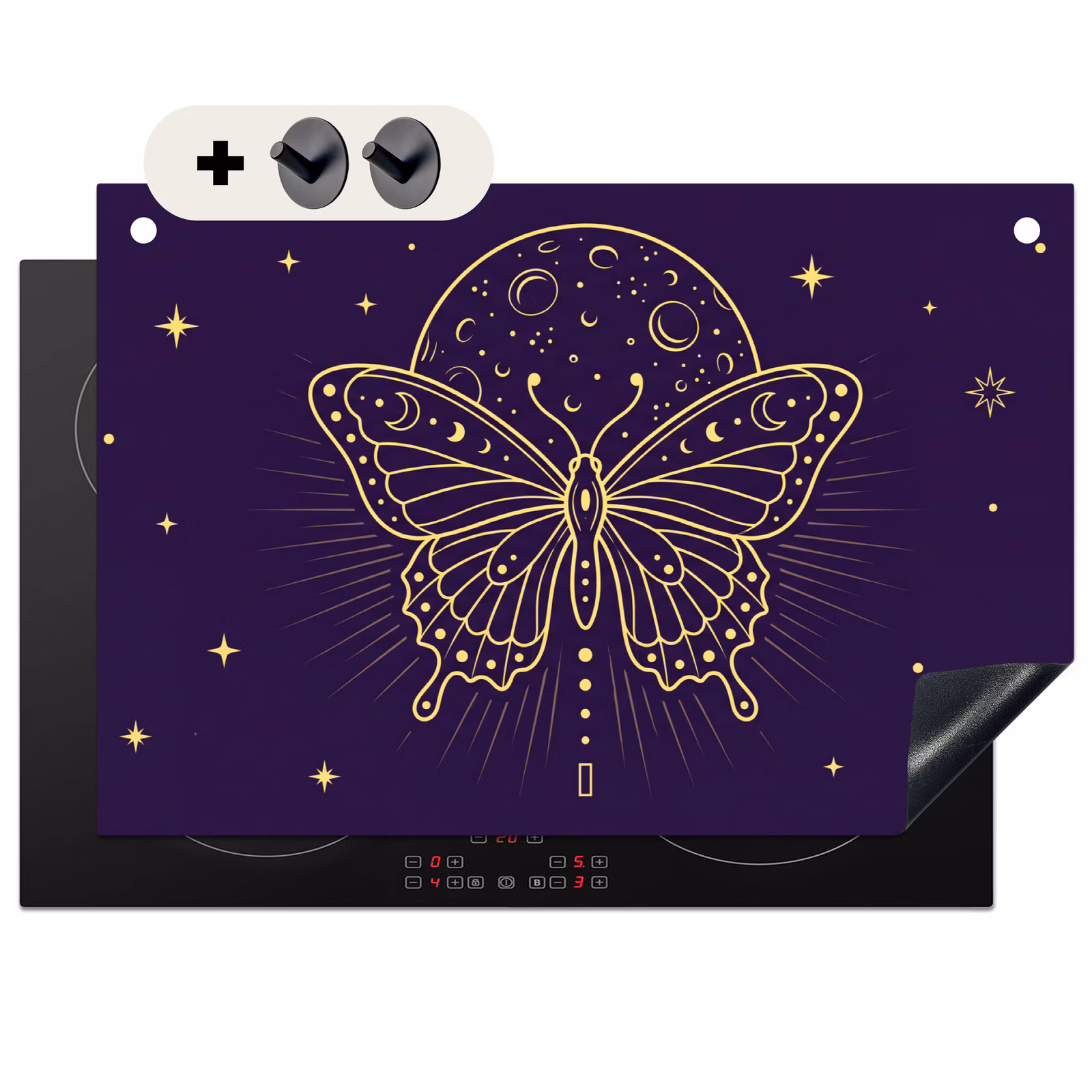 Inductiebeschermer & spatscherm (2in1) - Vlinder - Maan - Mystiek — 1
