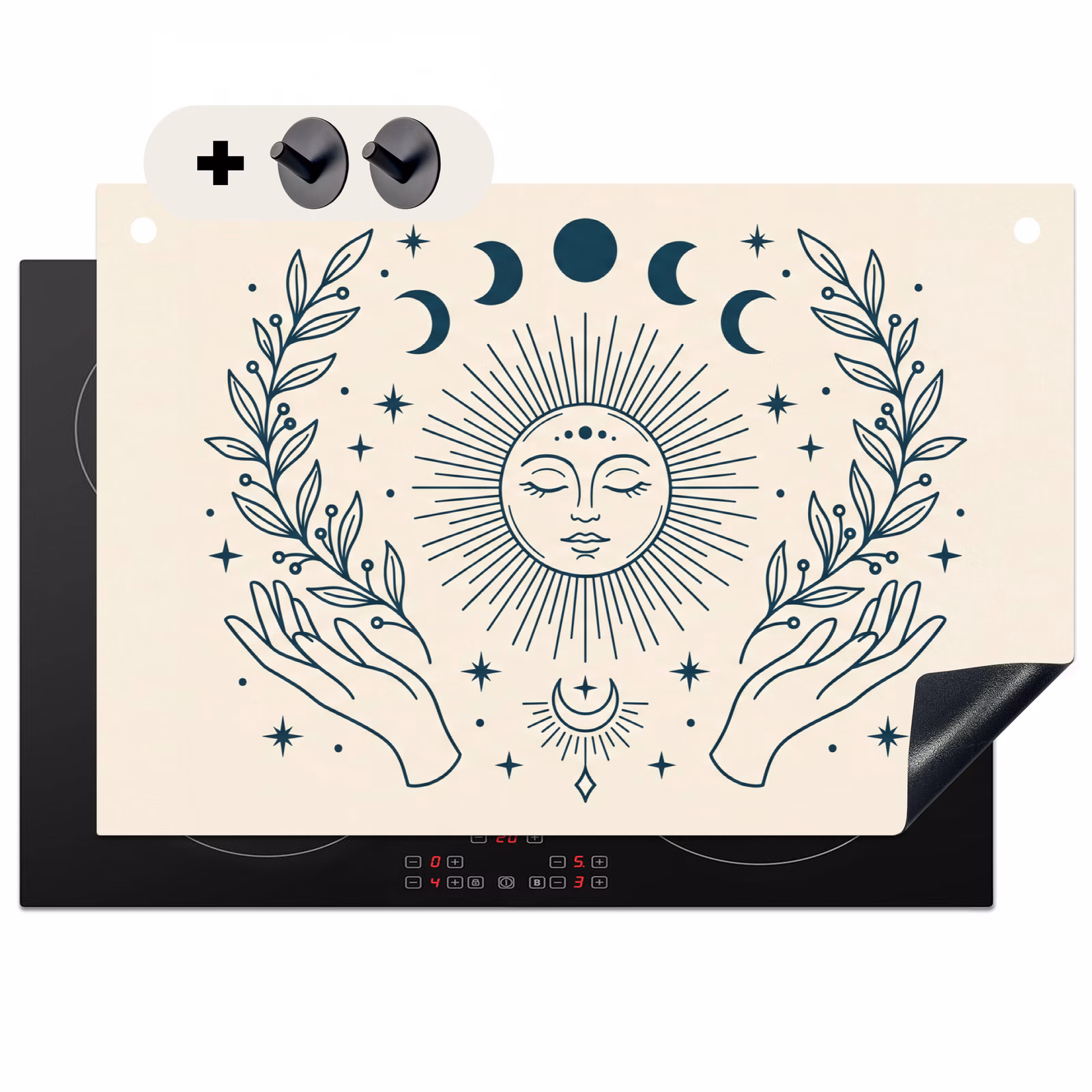 Inductiebeschermer & spatscherm (2in1) - Zon Maan Illustratie — 1