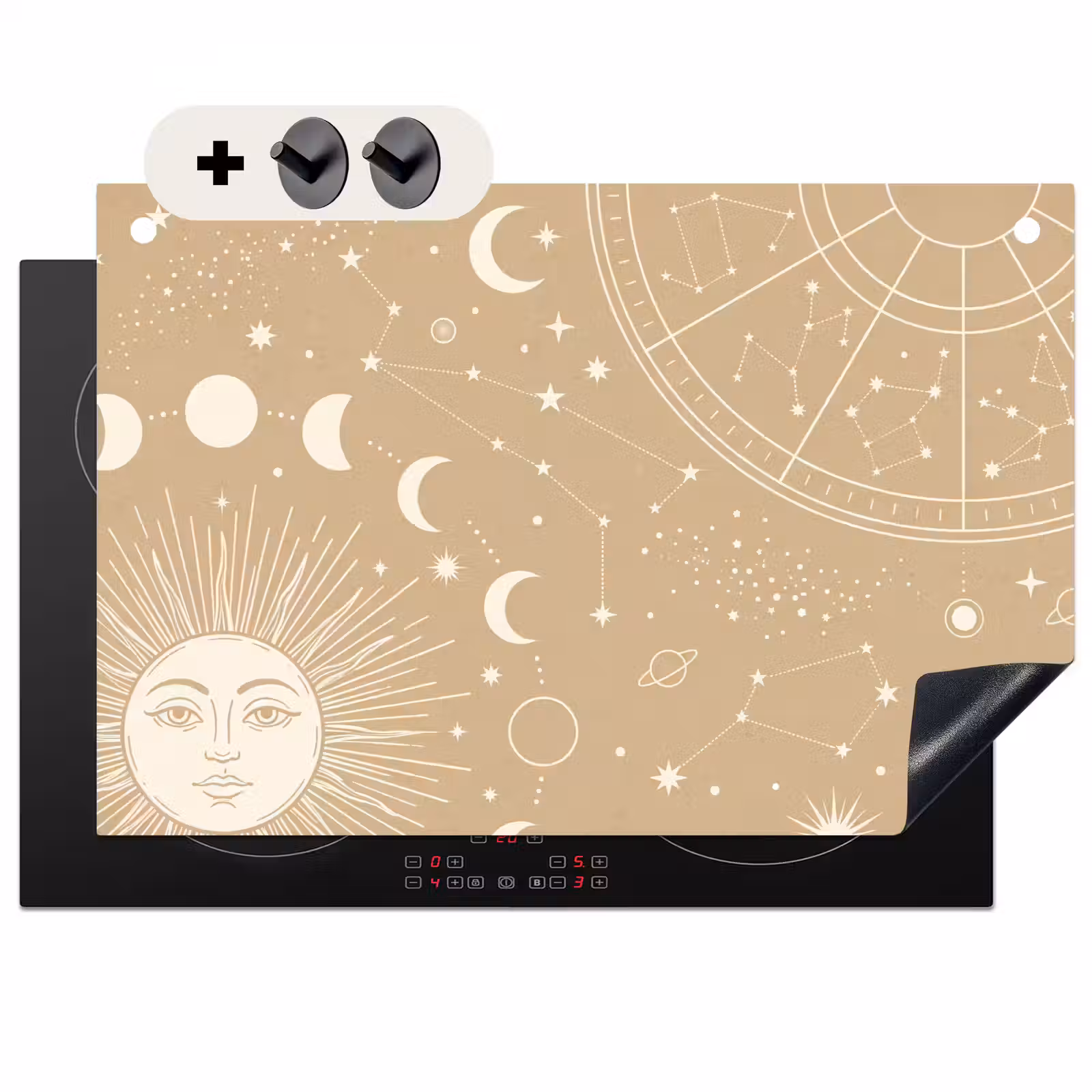 Inductiebeschermer & spatscherm (2in1) - Zon - Maan - Sterren — 1