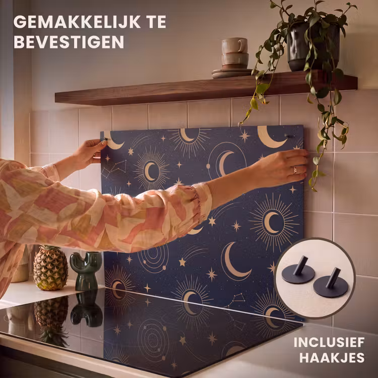 Inductiebeschermer & spatscherm (2in1) - Maan - Sterren - Goud — 7