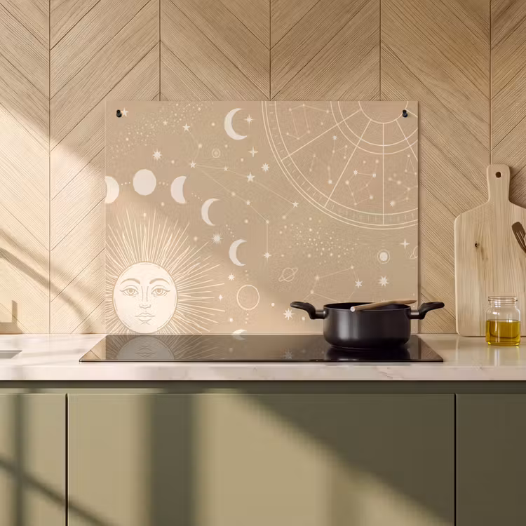 Inductiebeschermer & spatscherm (2in1) - Zon - Maan - Sterren — 2