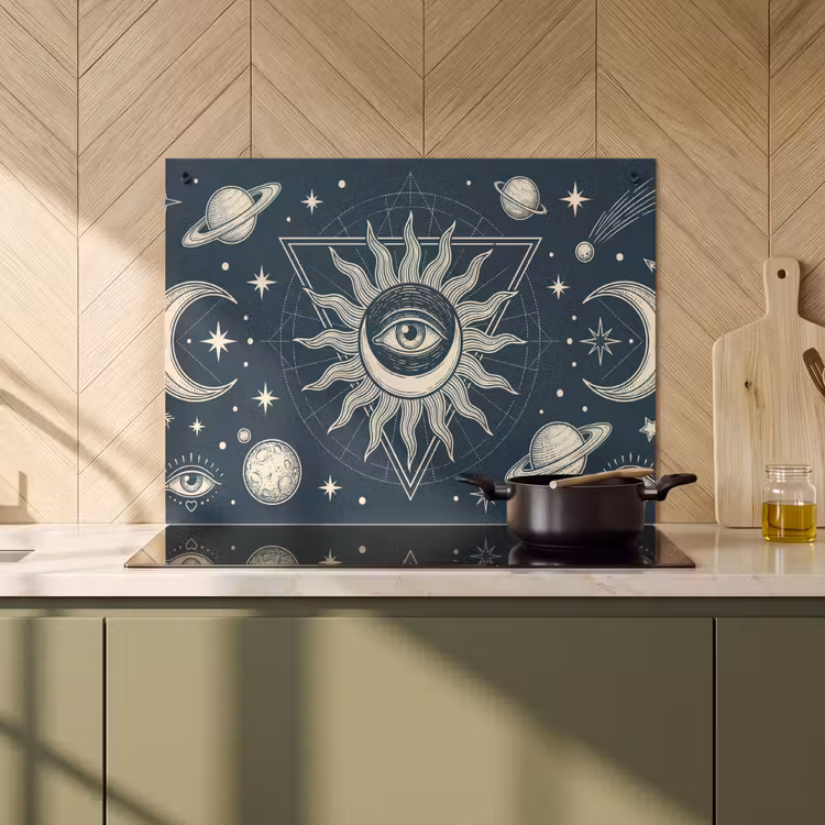 Inductiebeschermer & spatscherm (2in1) - Zon Maan Sterren — 2