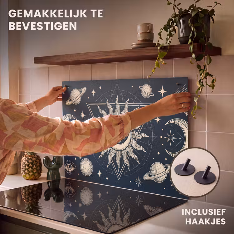 Inductiebeschermer & spatscherm (2in1) - Zon Maan Sterren — 7