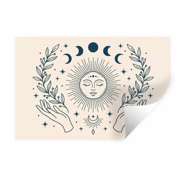 Muursticker - Zon Maan Illustratie — 1