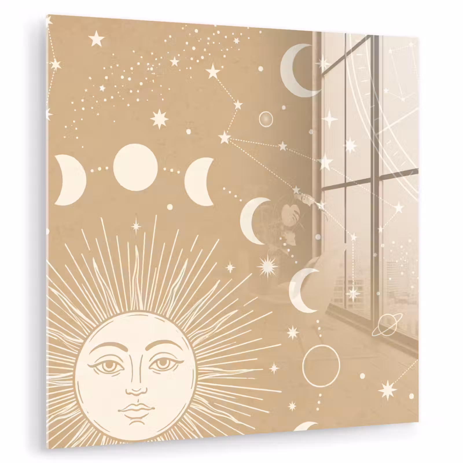 Glas schilderij - Zon - Maan - Sterren — 1