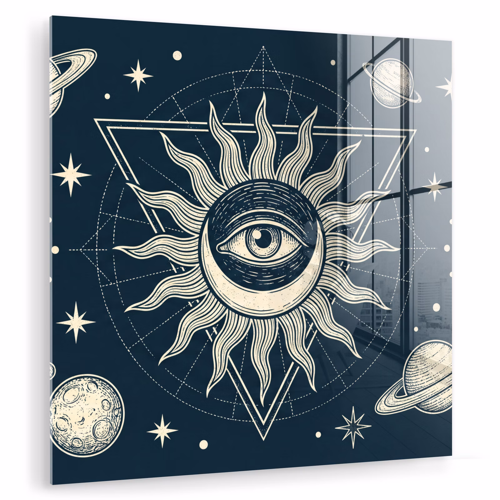 Glas schilderij - Zon Maan Sterren — 1