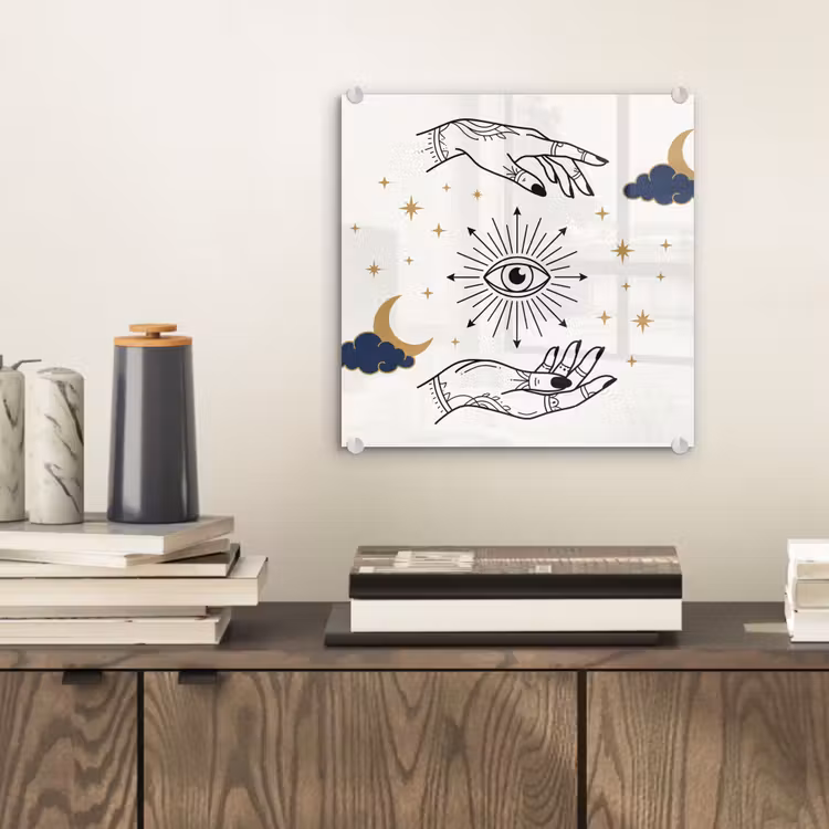 Glas schilderij - Handen - Mystiek - Symbolen — 2