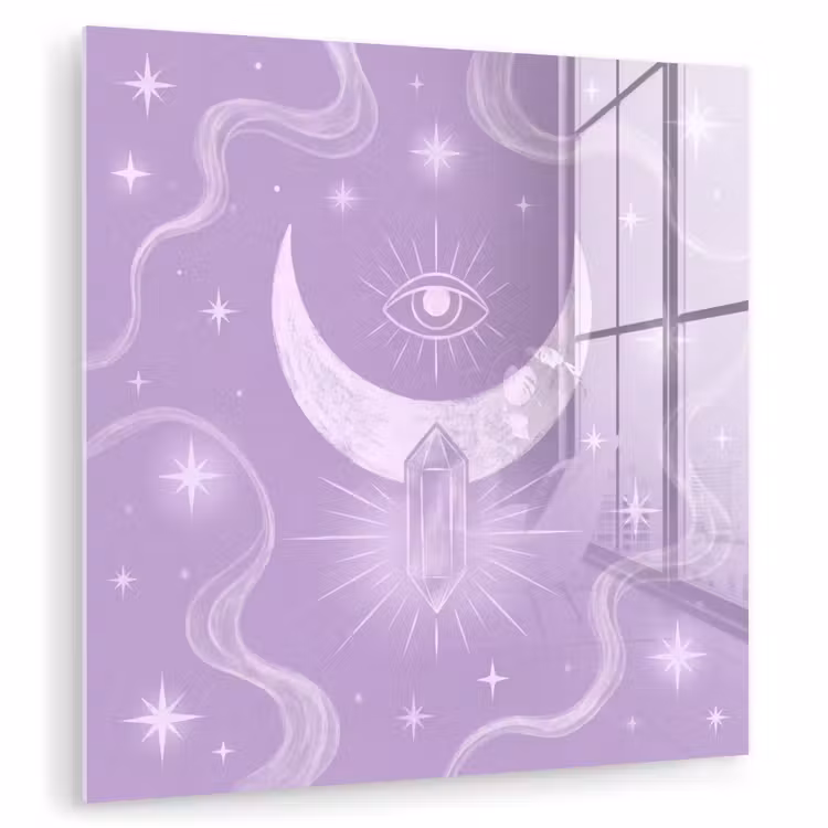 Glas schilderij - Maan - Mystiek - Paars — 1