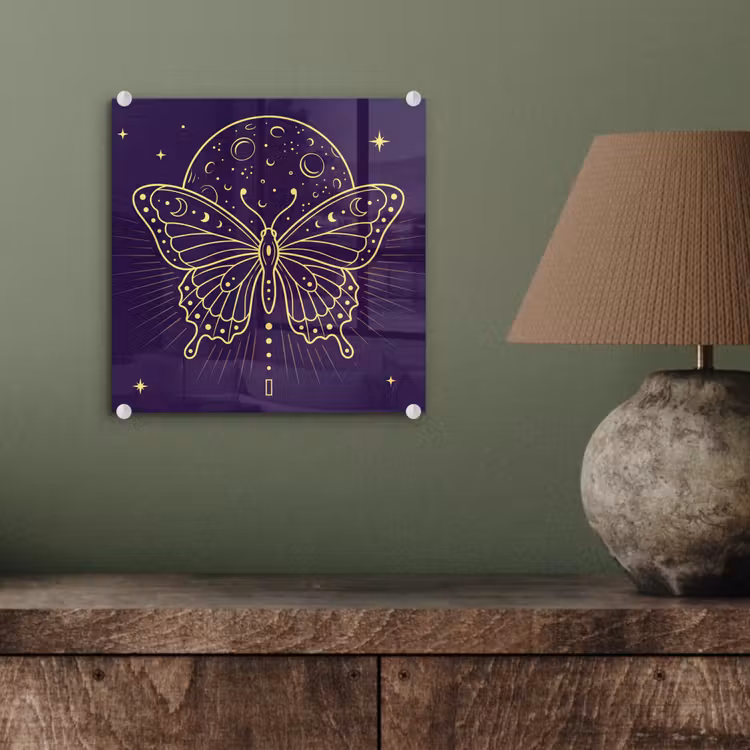Glas schilderij - Vlinder - Maan - Mystiek — 4