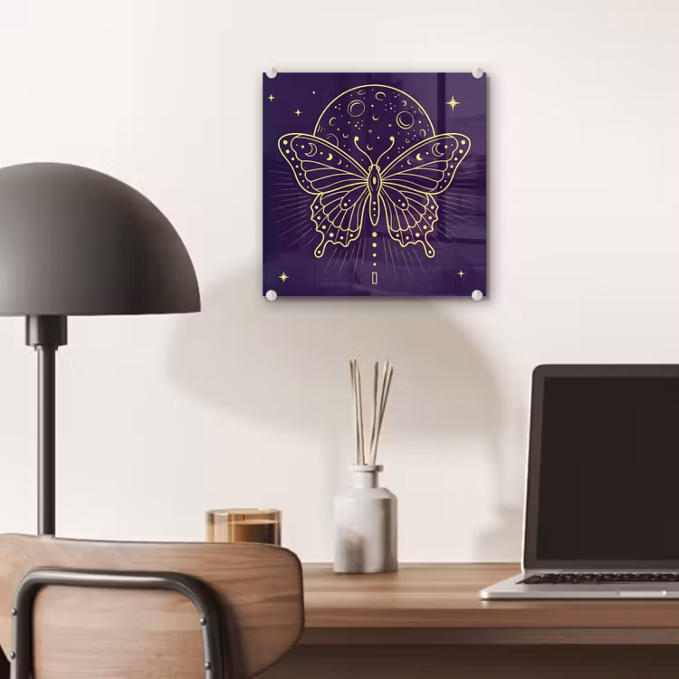 Glas schilderij - Vlinder - Maan - Mystiek — 7