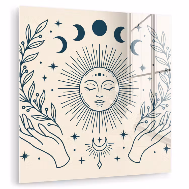 Glas schilderij - Zon Maan Illustratie — 1