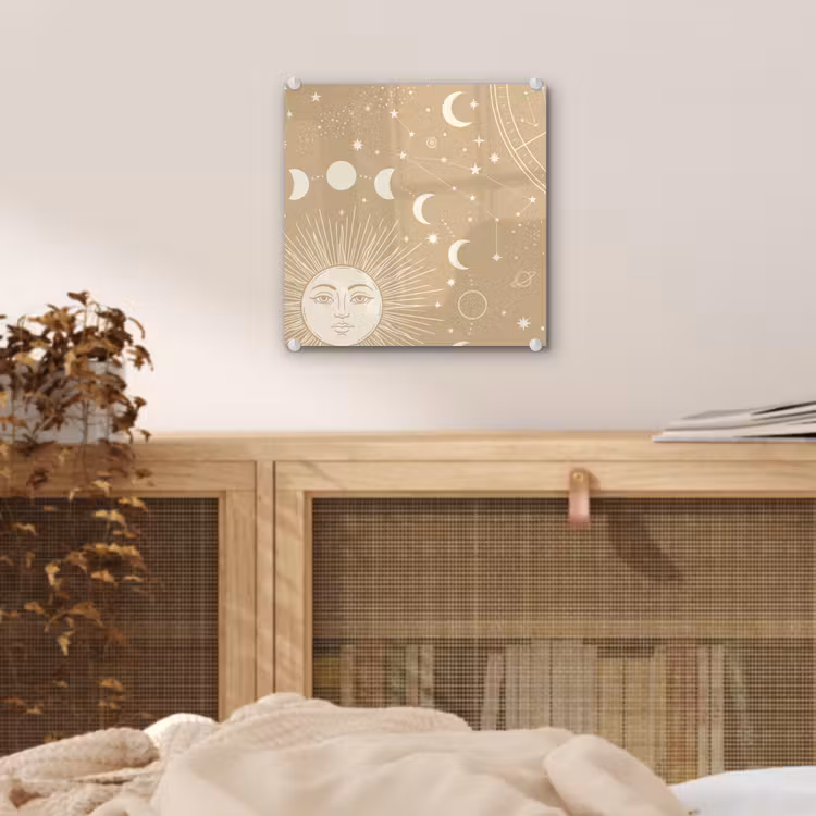 Glas schilderij - Zon - Maan - Sterren — 5
