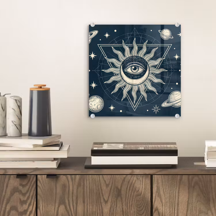 Glas schilderij - Zon Maan Sterren — 2
