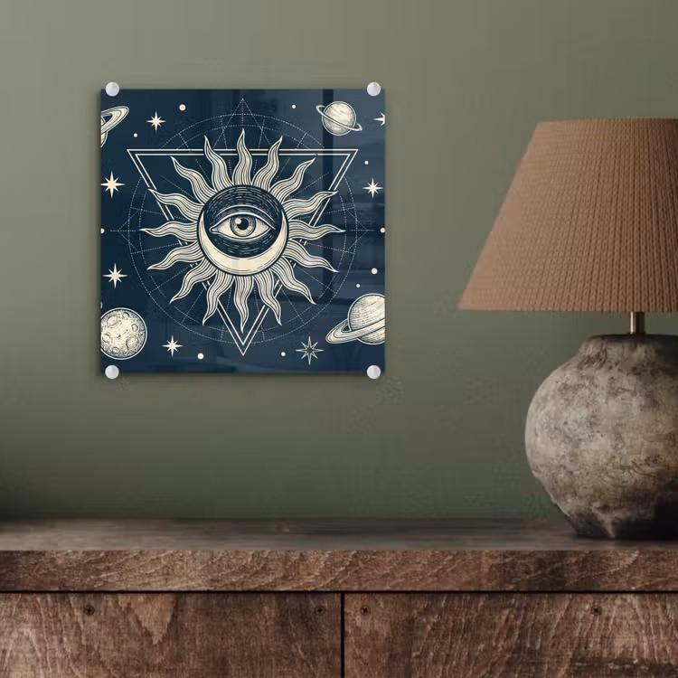 Glas schilderij - Zon Maan Sterren — 4