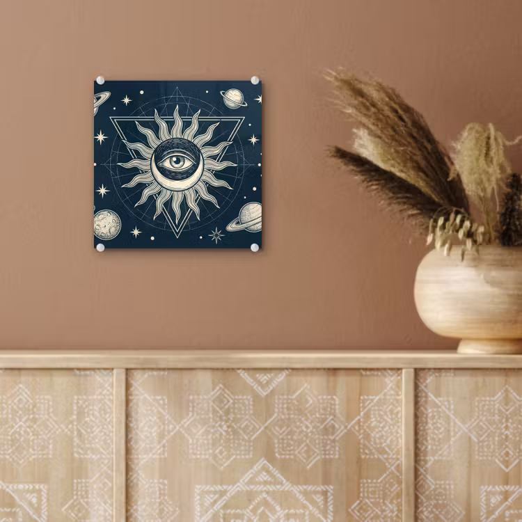 Glas schilderij - Zon Maan Sterren — 6