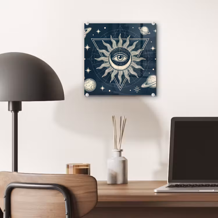 Glas schilderij - Zon Maan Sterren — 7