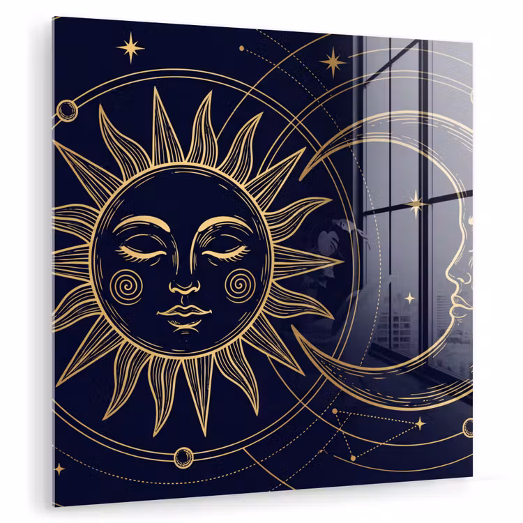 Glas schilderij - Zon - Maan - Astrologie — 1