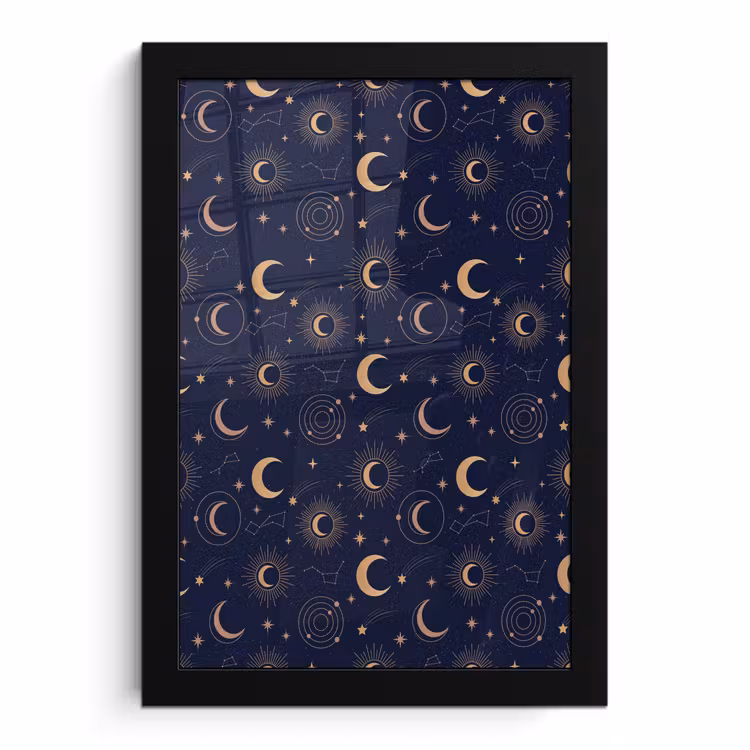 Poster met lijst - Maan - Sterren - Goud — 1