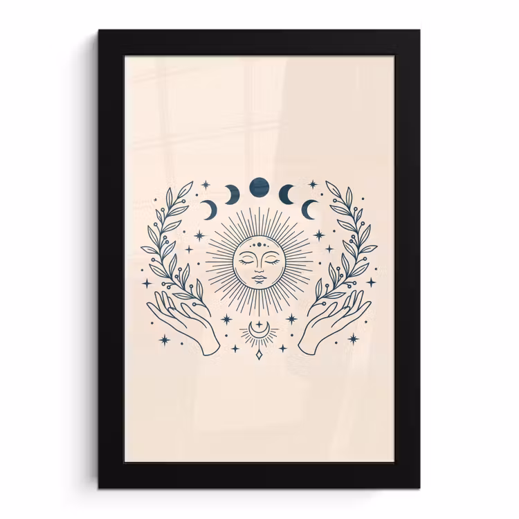 Poster met lijst - Zon Maan Illustratie — 1