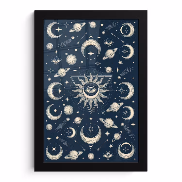 Poster met lijst - Zon Maan Sterren — 1