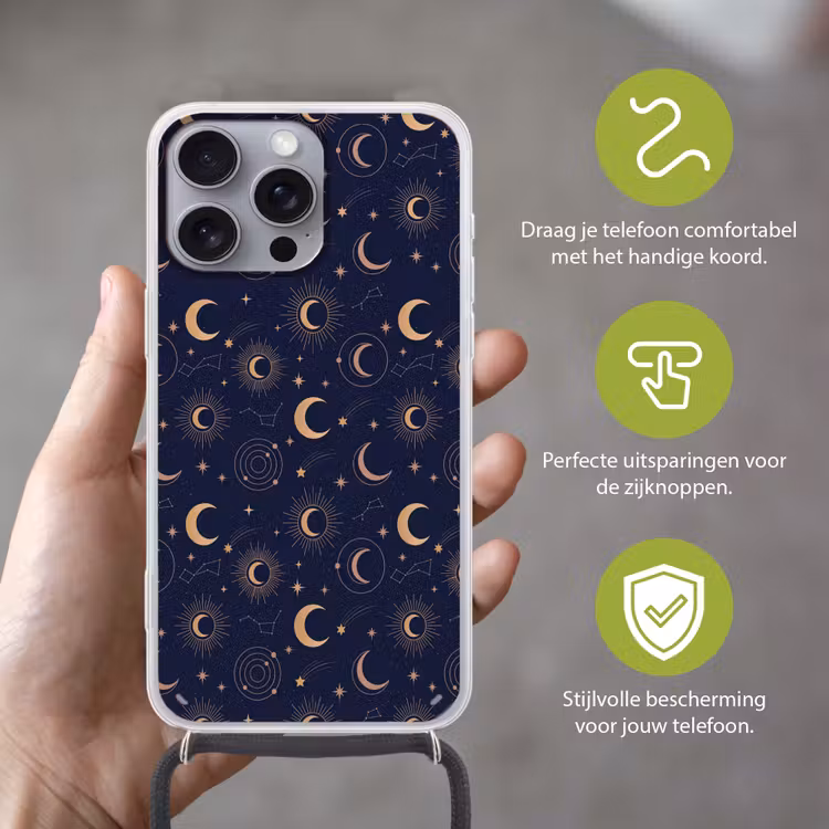 Telefoonhoesje met koord - Maan - Sterren - Goud — 4