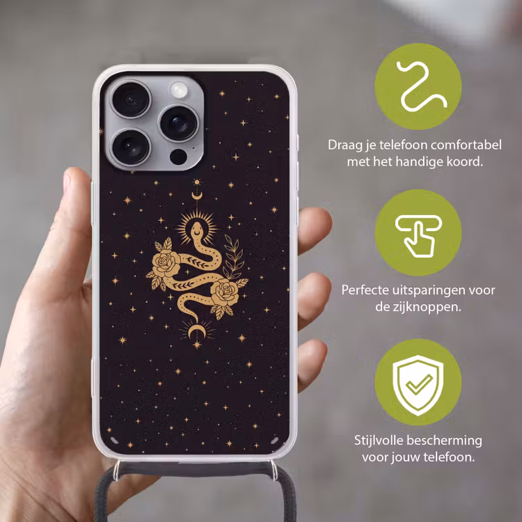 Telefoonhoesje met koord - Slang - Bloemen - Mystiek — 4
