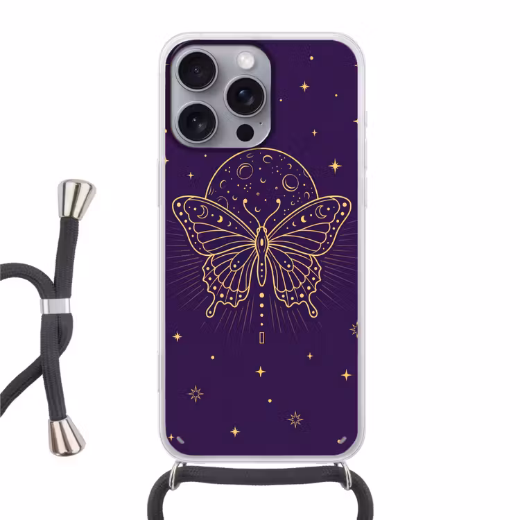 Telefoonhoesje met koord - Vlinder - Maan - Mystiek — 1