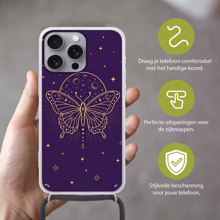 Telefoonhoesje met koord - Vlinder - Maan - Mystiek — 4
