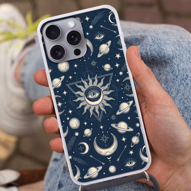 Telefoonhoesje met koord - Zon Maan Sterren — 2