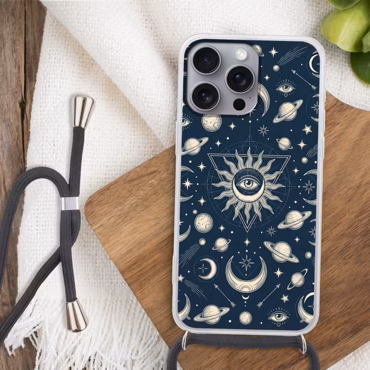 Telefoonhoesje met koord - Zon Maan Sterren — 3