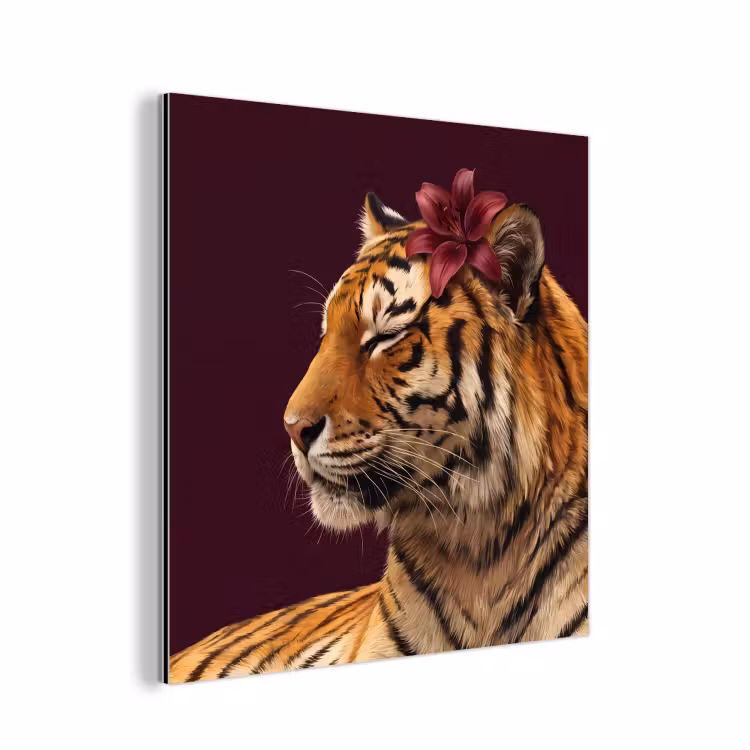 Aluminium schilderij - Tijger - Bloem - Dieren — 1