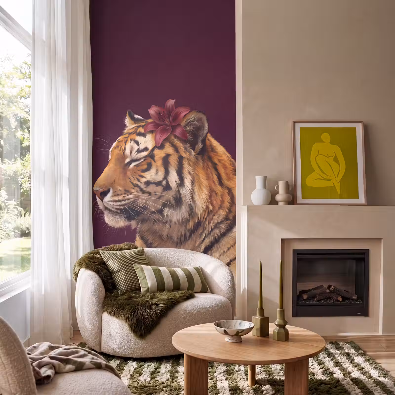 Behang - Tijger - Bloem - Dieren — 1