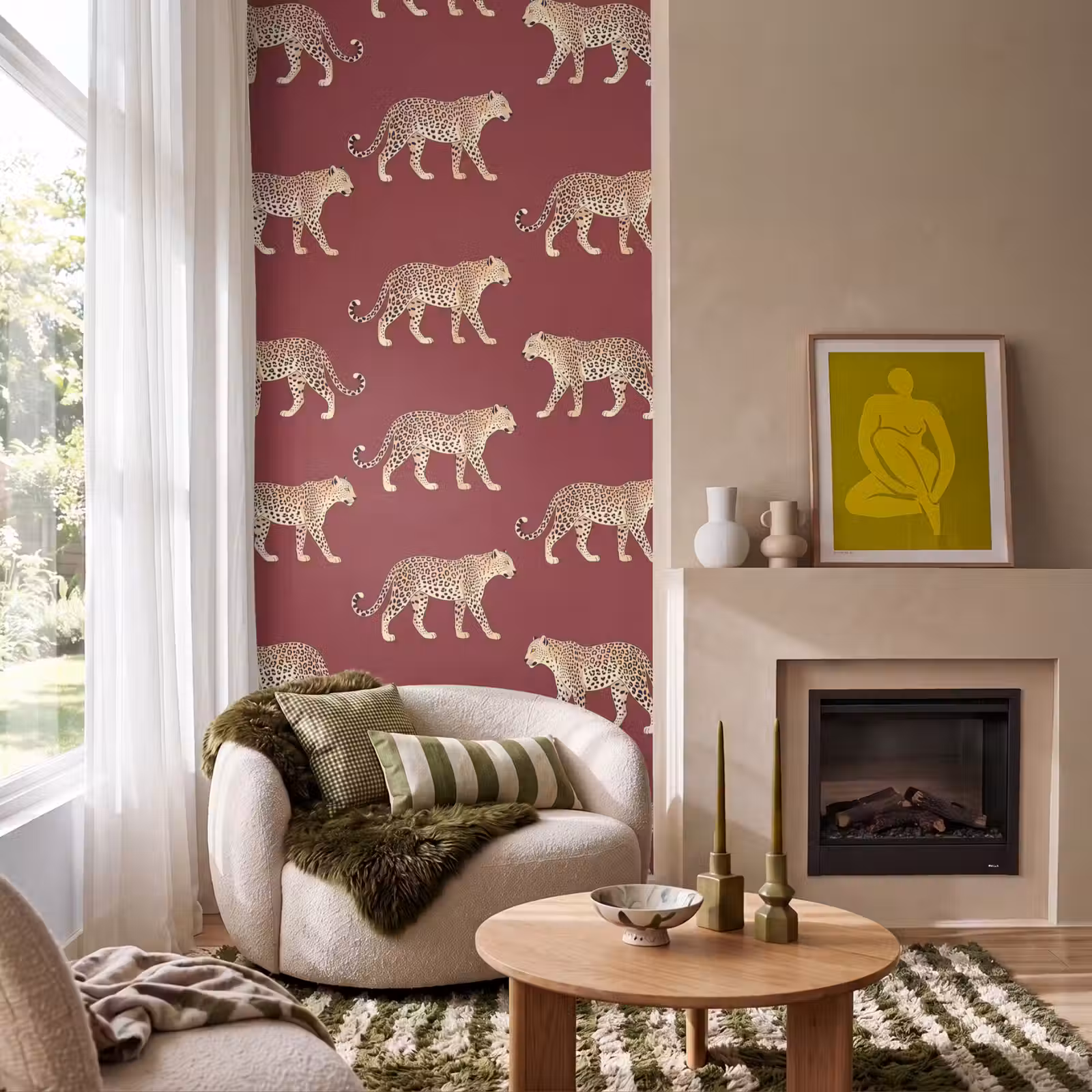 Behang - Katten - Patroon - Rood — 1