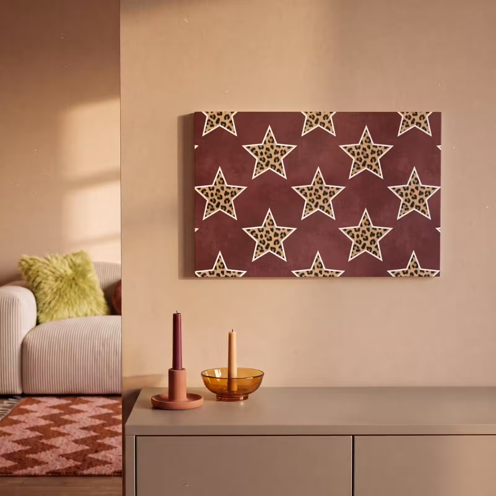 Canvas schilderij - Sterren - Luipaardprint - Rood — 1