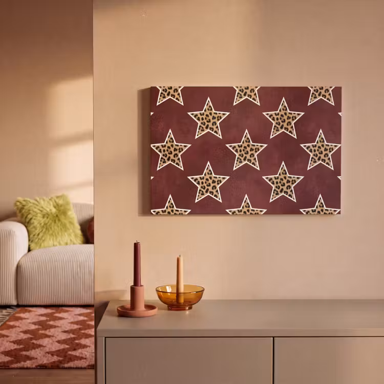 Canvas schilderij - Sterren - Luipaardprint - Rood — 1