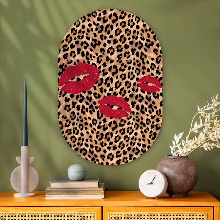 Muurovaal glas - Kusafdruk - Dierenprint - Rood — 2