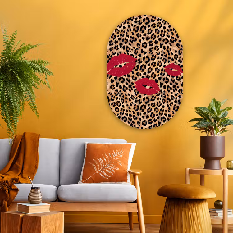 Muurovaal glas - Kusafdruk - Dierenprint - Rood — 3