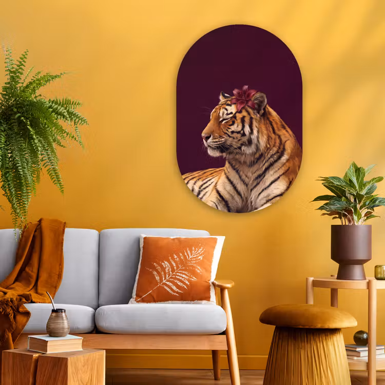 Muurovaal glas - Tijger - Bloem - Dieren — 3
