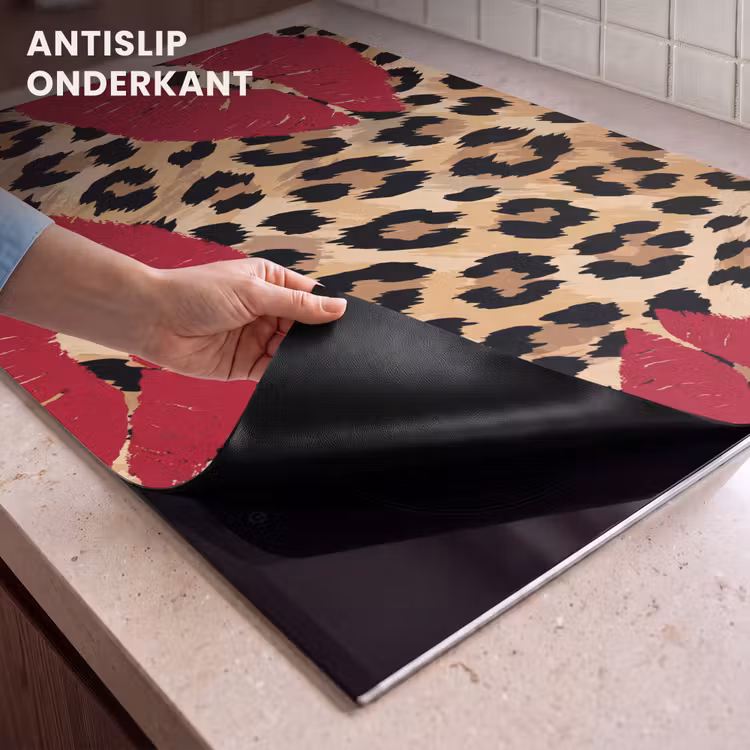 Inductiebeschermer & spatscherm (2in1) - Kusafdruk - Dierenprint - Rood — 4