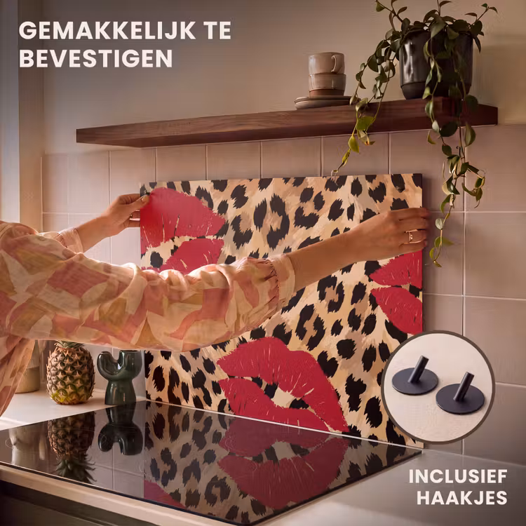 Inductiebeschermer & spatscherm (2in1) - Kusafdruk - Dierenprint - Rood — 7