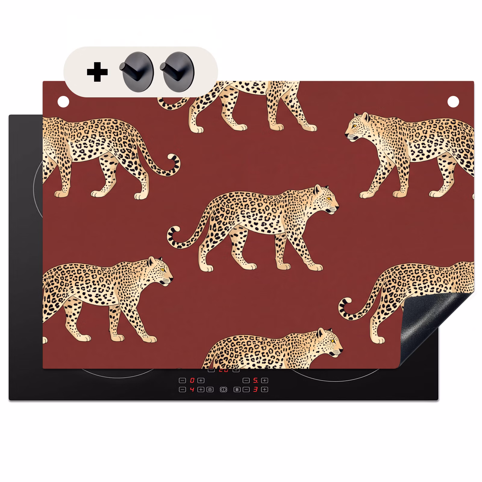 Inductiebeschermer & spatscherm (2in1) - Katten - Patroon - Rood — 1