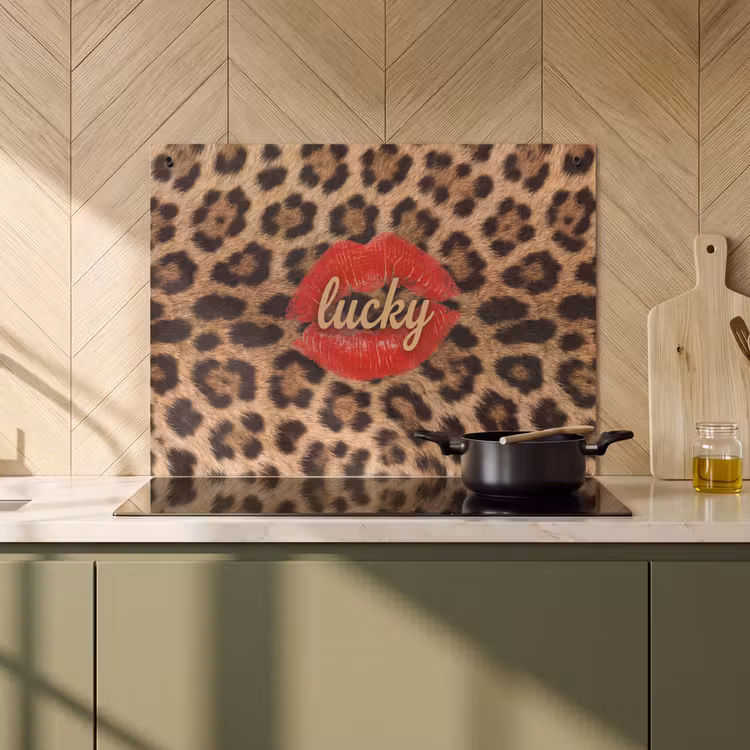 Inductiebeschermer & spatscherm (2in1) - Dierenprint - Lippen - Rood — 2