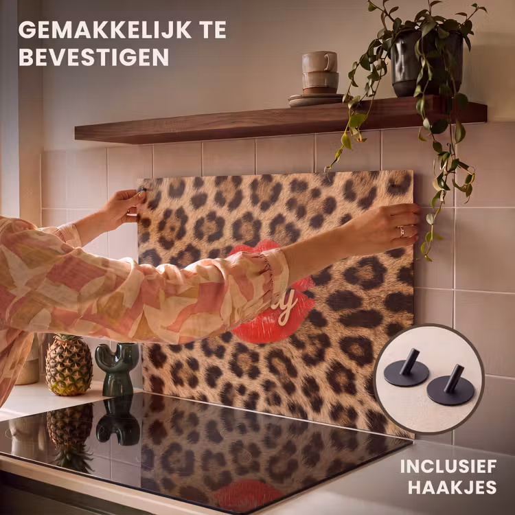 Inductiebeschermer & spatscherm (2in1) - Dierenprint - Lippen - Rood — 7