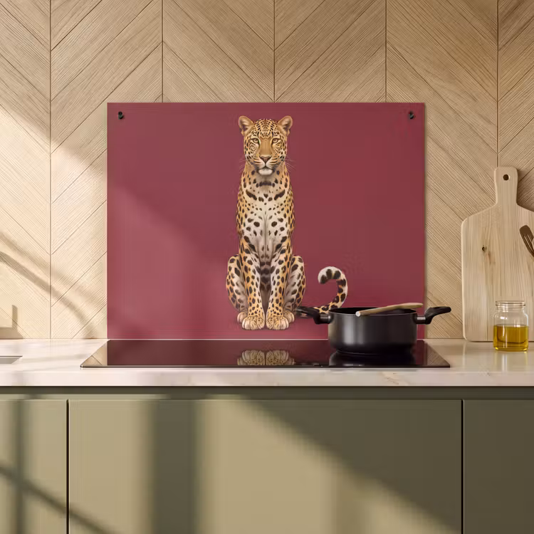 Inductiebeschermer & spatscherm (2in1) - Kat - Dieren - Rood — 2
