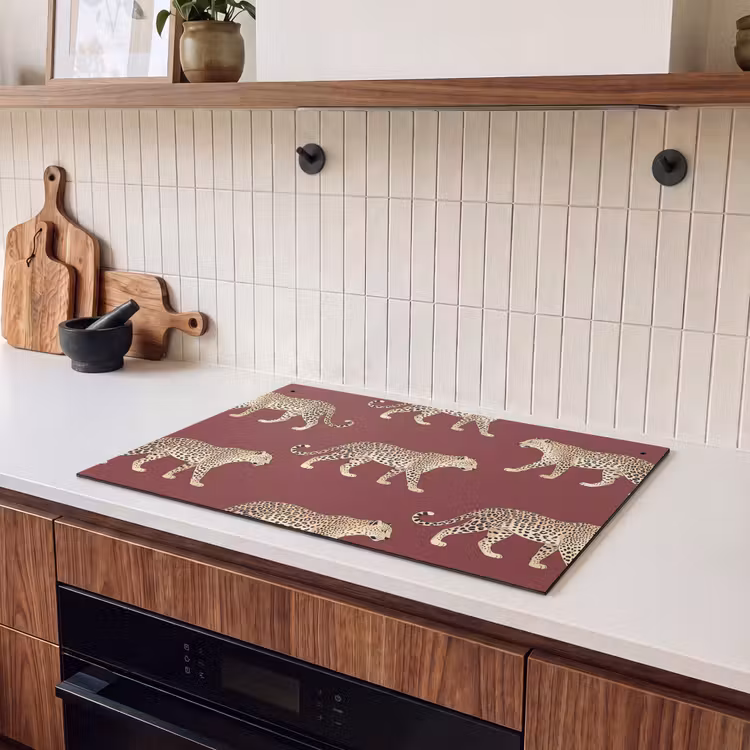 Inductiebeschermer & spatscherm (2in1) - Katten - Patroon - Rood — 3