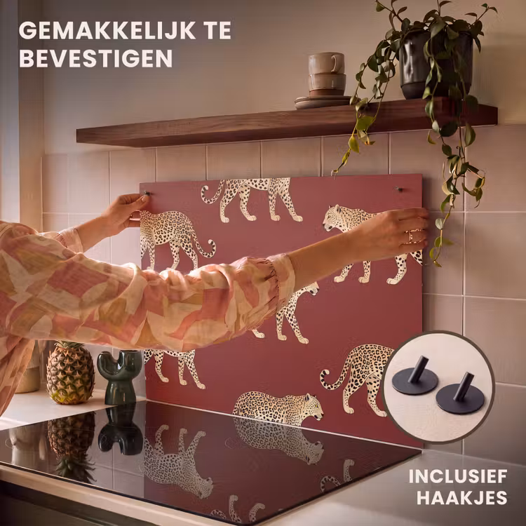 Inductiebeschermer & spatscherm (2in1) - Katten - Patroon - Rood — 7