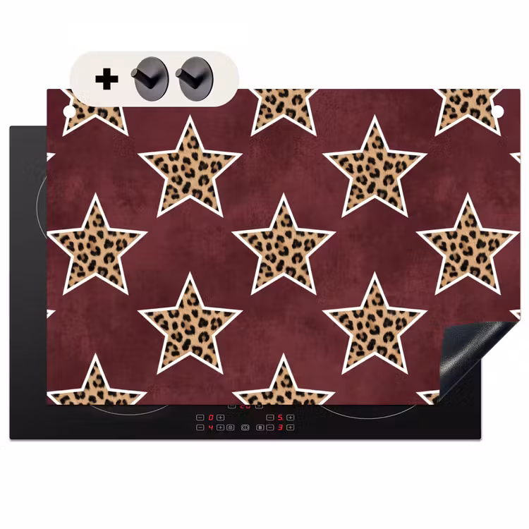 Inductiebeschermer & spatscherm (2in1) - Sterren - Luipaardprint - Rood — 1