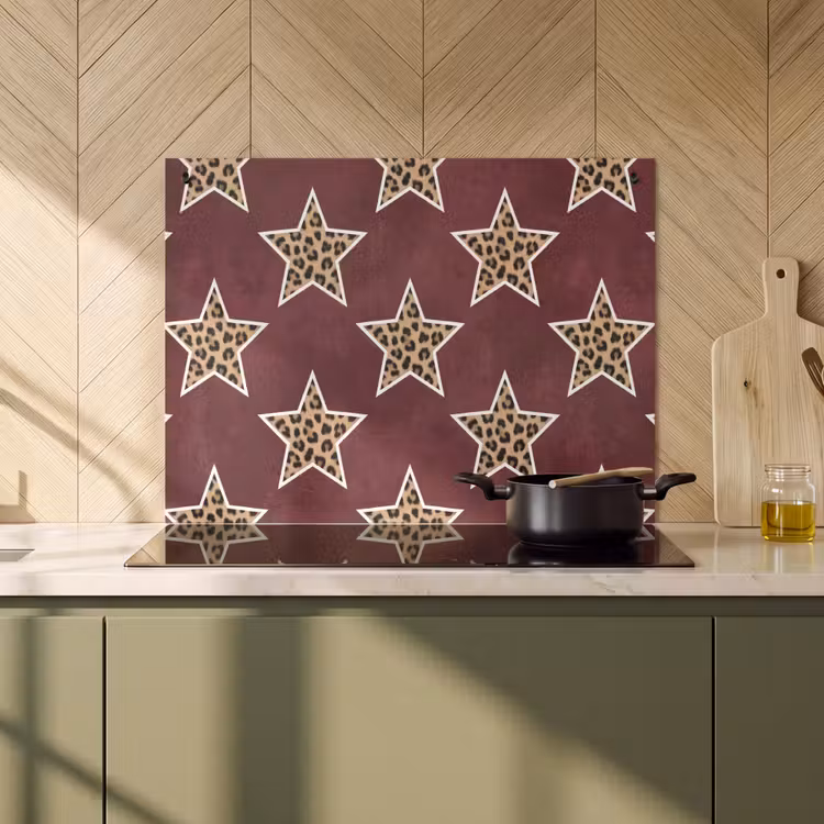 Inductiebeschermer & spatscherm (2in1) - Sterren - Luipaardprint - Rood — 2