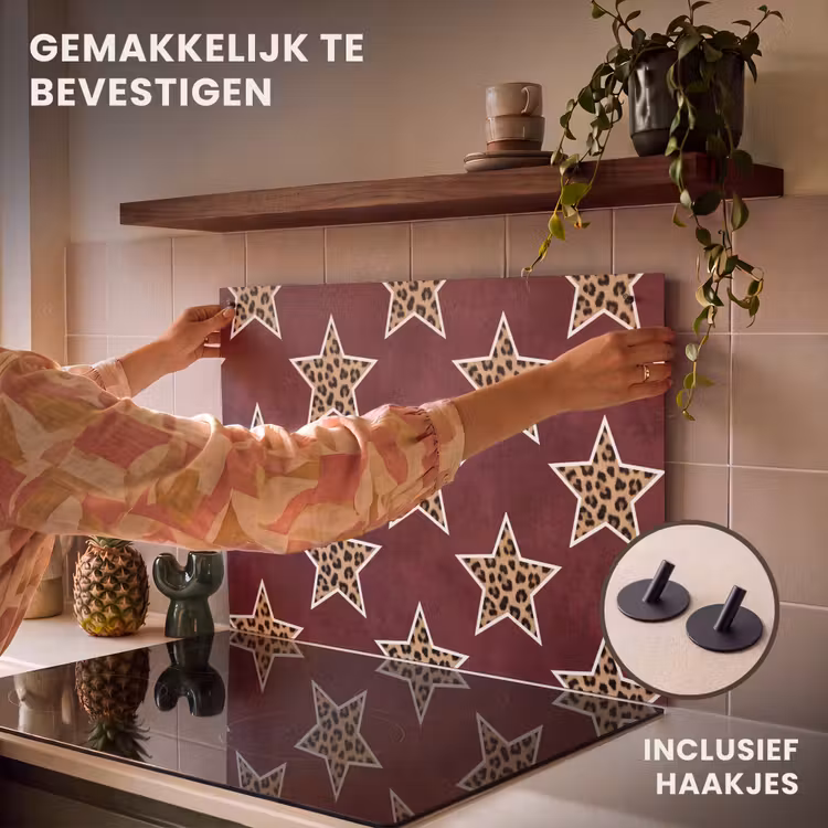 Inductiebeschermer & spatscherm (2in1) - Sterren - Luipaardprint - Rood — 7